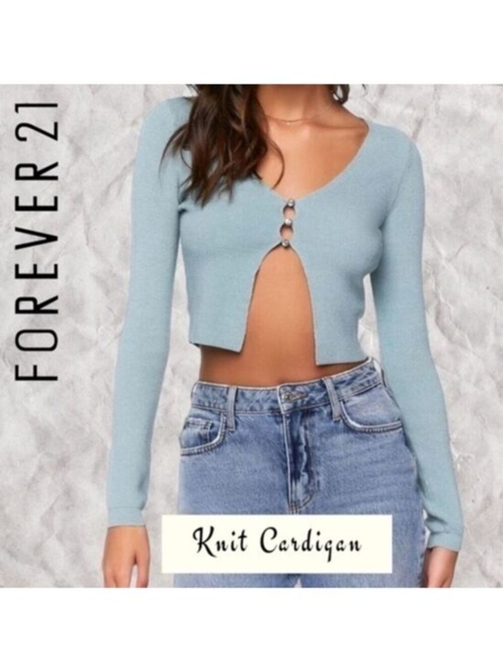 FOREVER 21 Cropped Open 3-Loop Button Long Sleeve Cardigan Sweater NWT/XL